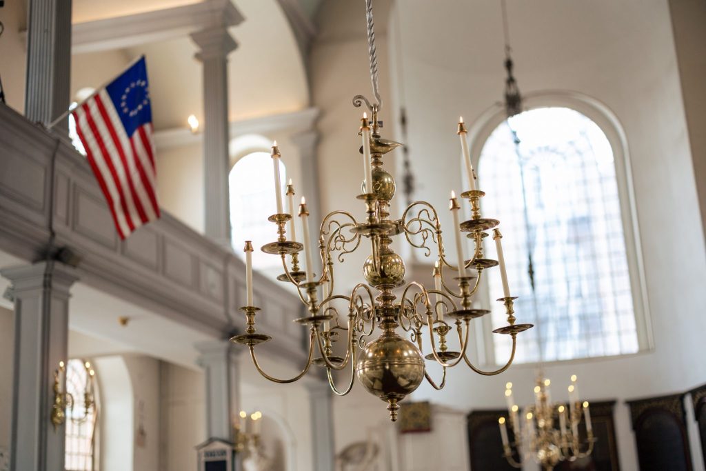 A chandelier in the Old North Church