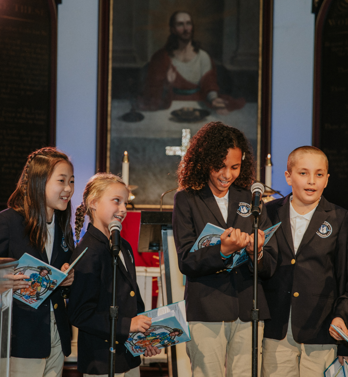 Children reading a poem at the Old North Church.