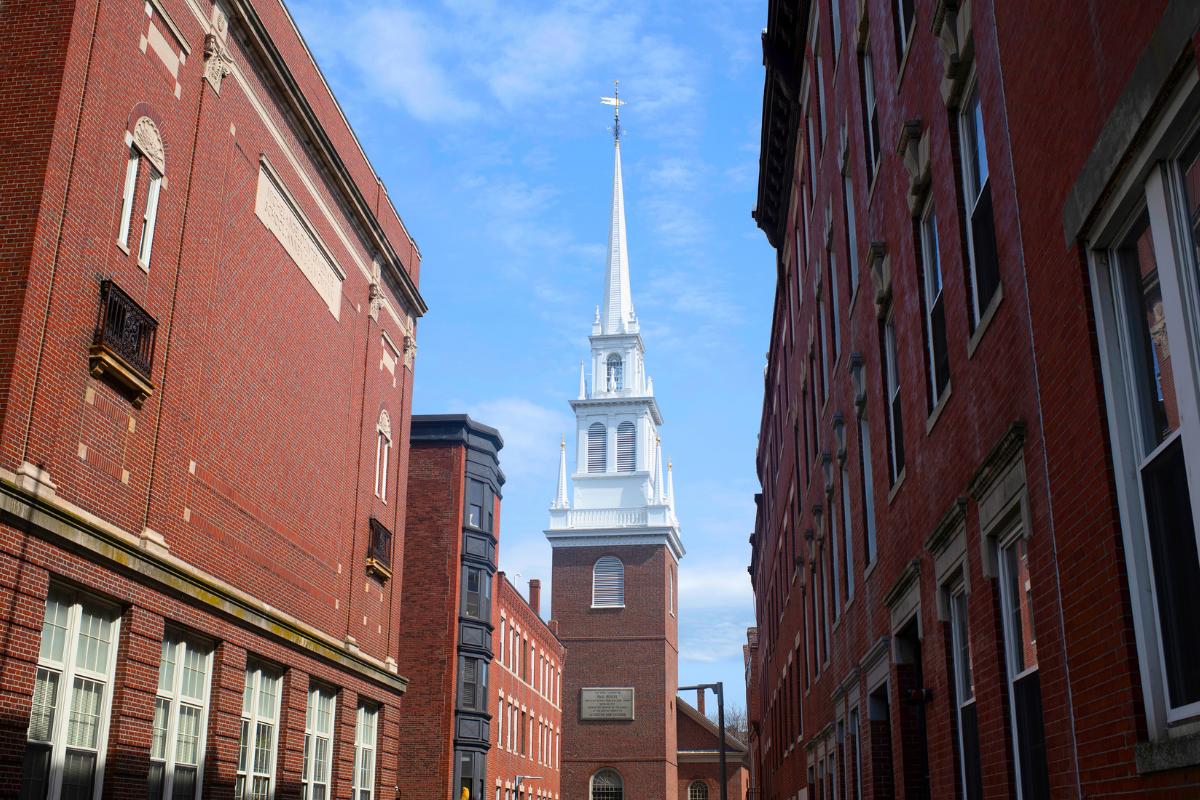 he steeple of the Old North Church in Boston's North End.