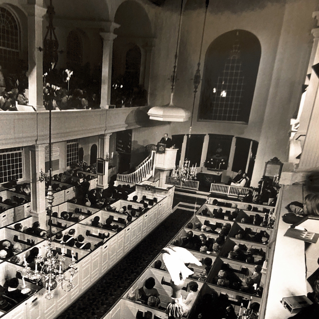 The sanctuary filled with people as President Ford speaks from the pulpit in the Old North Church. 