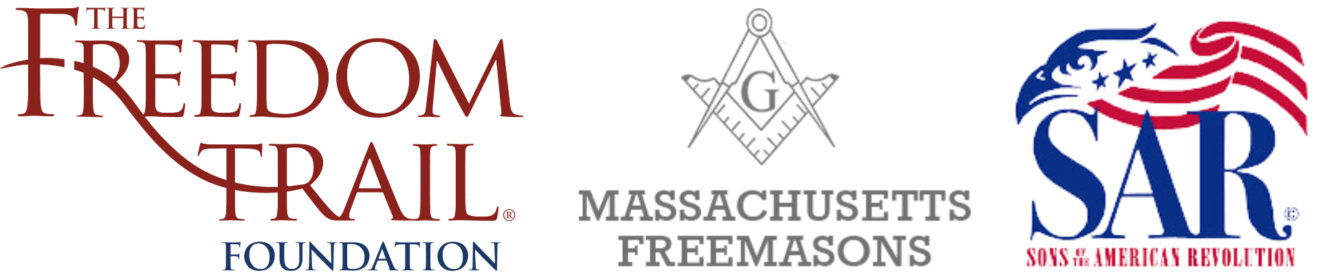 Logos for The Freedom Trail Foundation, Massachusetts Freemasons, and the Sons of the American Revolution