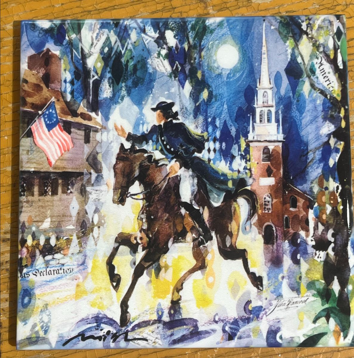 Revere's Ride watercolor trivet