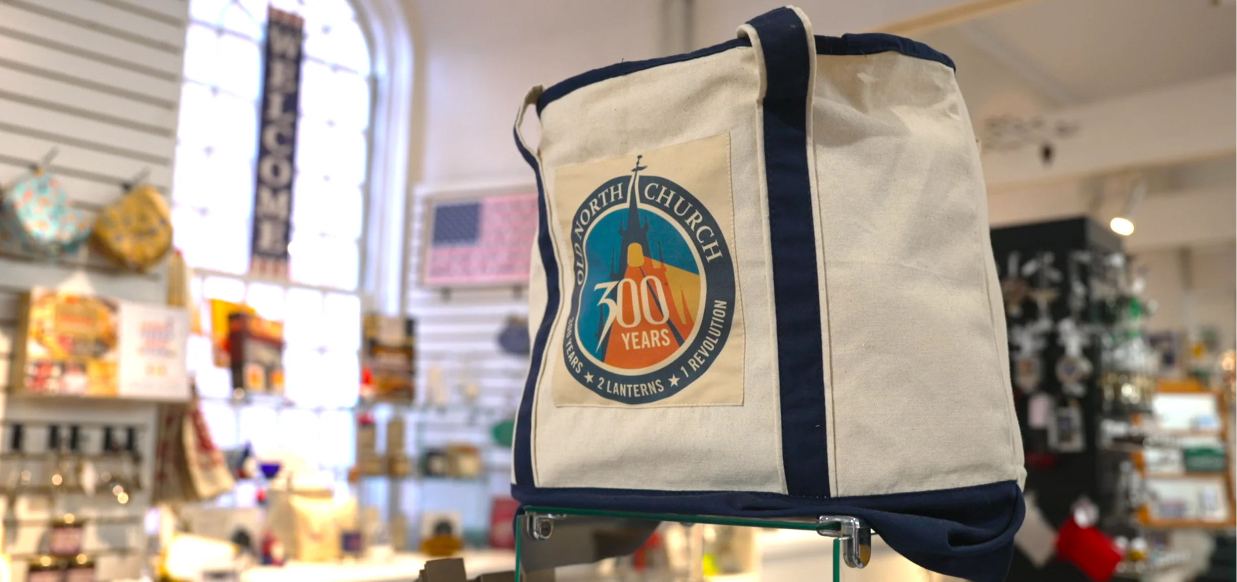 A tote bag in Old North Church's gift shop.
