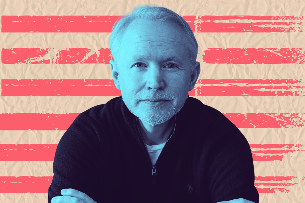 A stylized image of Tad Stoermer against a backdrop that invokes the American flag.
